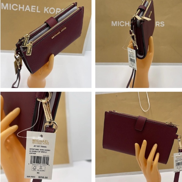 MICHAEL KORS LG DOUBLE ZIP WRISTLET MERLOT DARK CHERRY MULBERRY PHONE HOLDER NWT - Picture 14 of 16